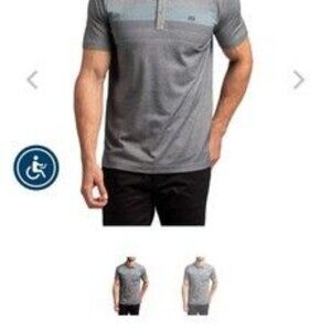 Travis Mathew Polo Shirt Mens XXL Gray With Blue Stripes